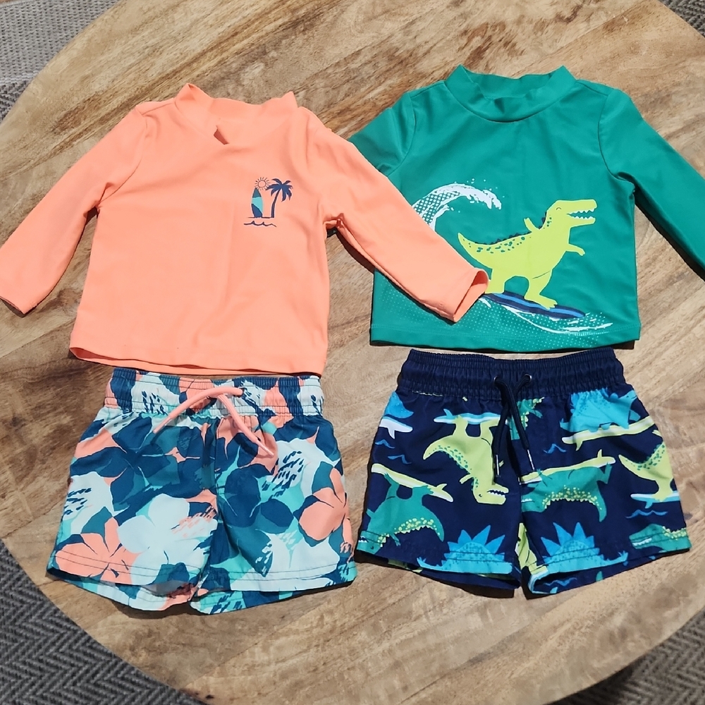Carters Baby Boy Rash Guard Swim Sets - Coral & Green